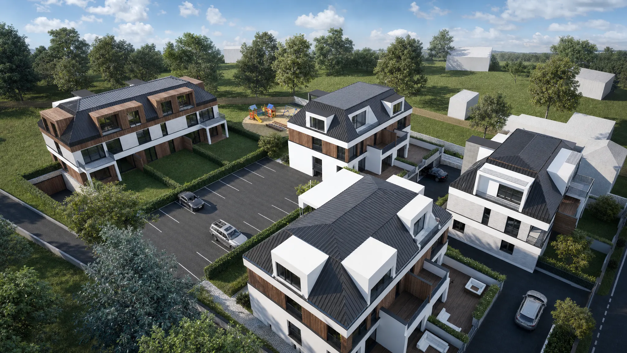 Rezidence Tišice, letecký pohled na vizualizaci areálu